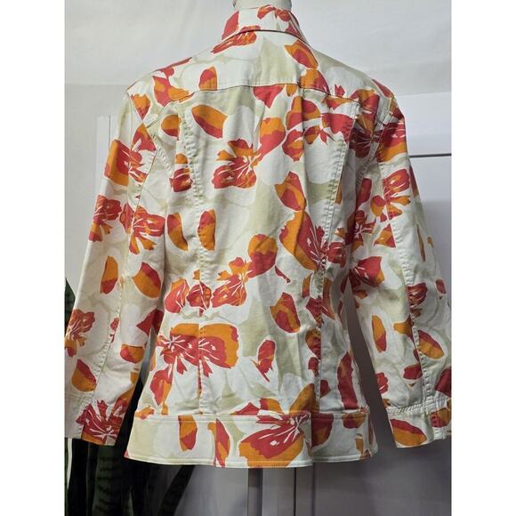 ADDITIONS CHICO'S 3 TRUCKER JACKET HIP MODERN VERSATILE FLORAL SNAP CLOSURE XL - Picture 5 of 6